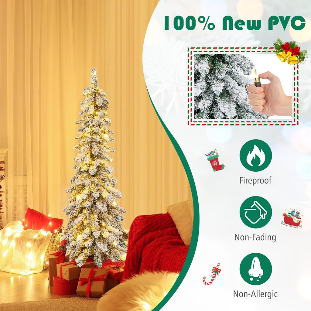 Goplus 7ft Artificial White Christmas Tree Xmas Pine Tree with Solid Metal Legs Perfect for Indoor and Outdoor Holiday Decoration