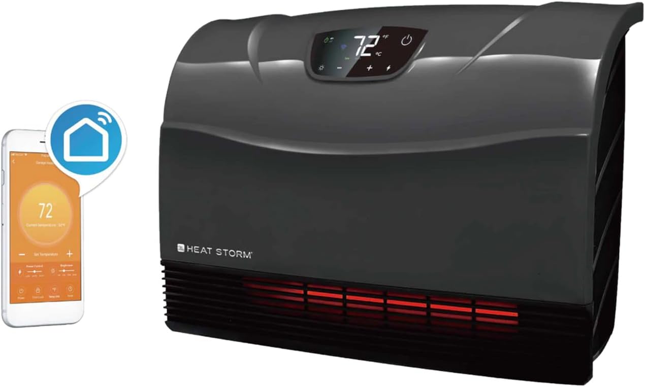 Heat Storm Phoenix HS-1500-PHX, Infrared Space Heater with Attachable Feet, Remote Control, Energy Efficient-750-1500 Watts, Gray Floor or Wall