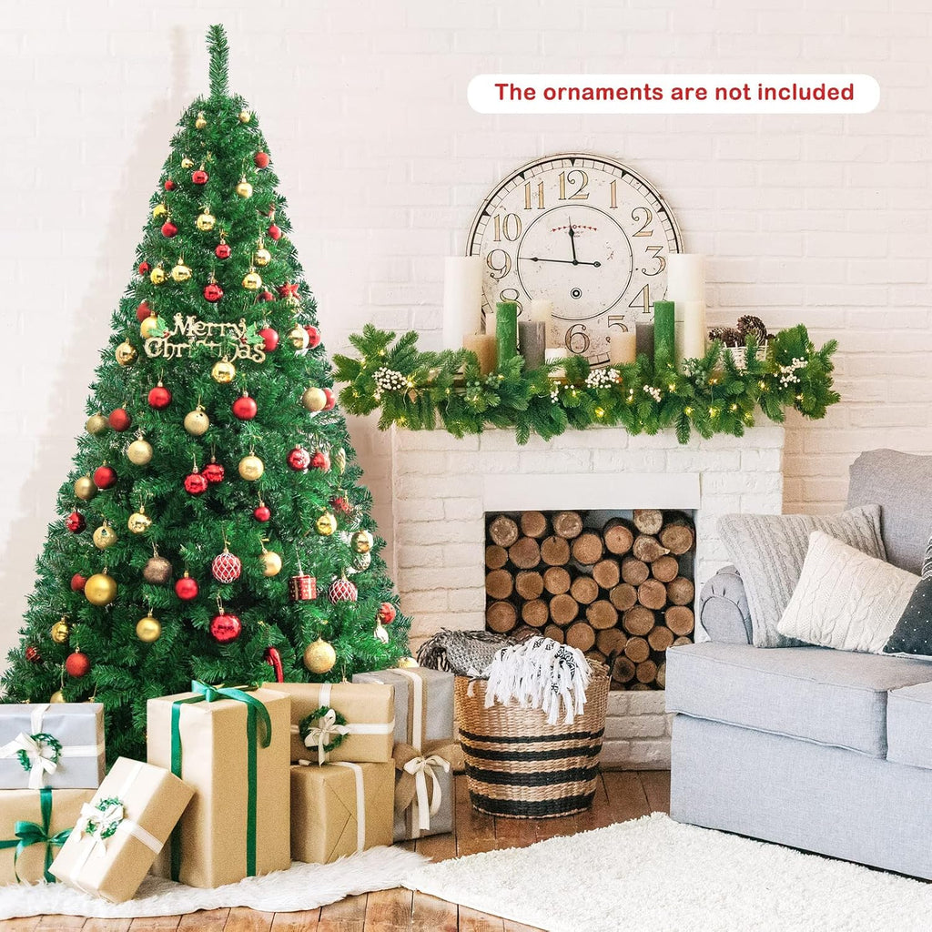 Goplus 7ft Artificial White Christmas Tree Xmas Pine Tree with Solid Metal Legs Perfect for Indoor and Outdoor Holiday Decoration