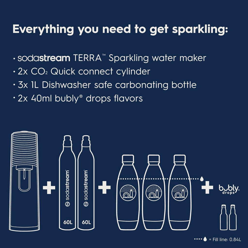 SodaStream Terra Sparkling Water Maker (Red) with CO2, Dishwasher Safe Bottle and Bubly Drop