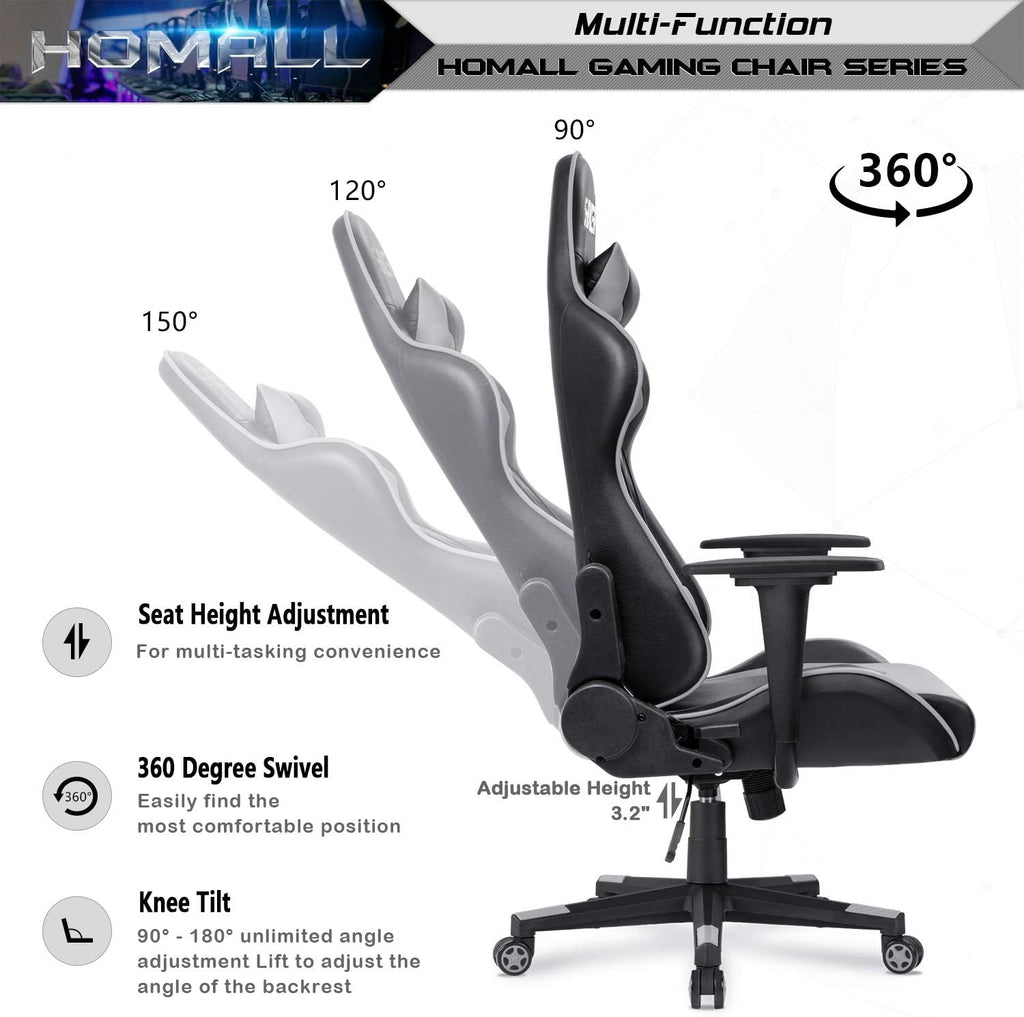 Homall Gaming Chair, Office Chair High Back Computer Chair Leather Desk Chair Racing Executive Ergonomic Adjustable Swivel Task Chair with Headrest and Lumbar Support (Dark Black)