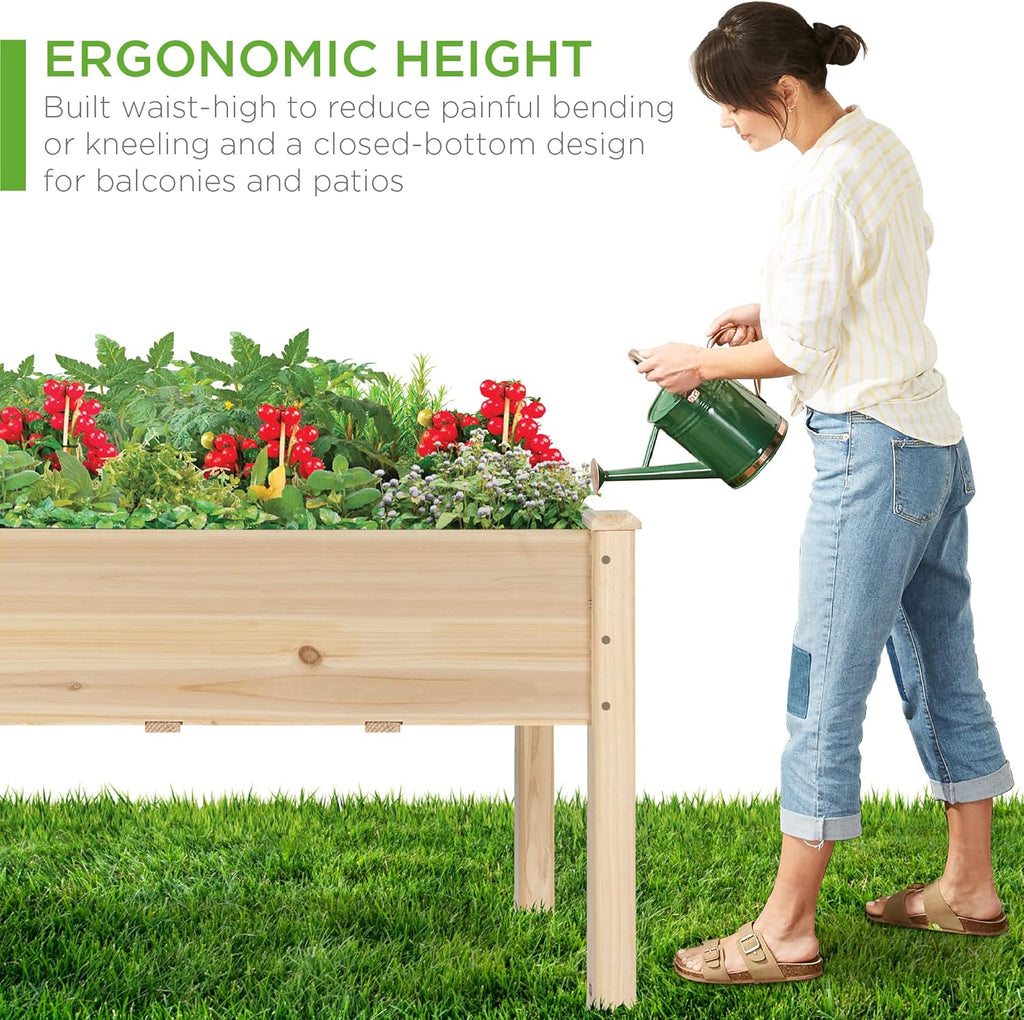 Best Choice Products 72x23x30in Raised Garden Bed, Elevated Wood Planter Box Stand for Backyard, Patio, Balcony w/Divider Panel, 6 Legs, 300lb Capacity - Natural