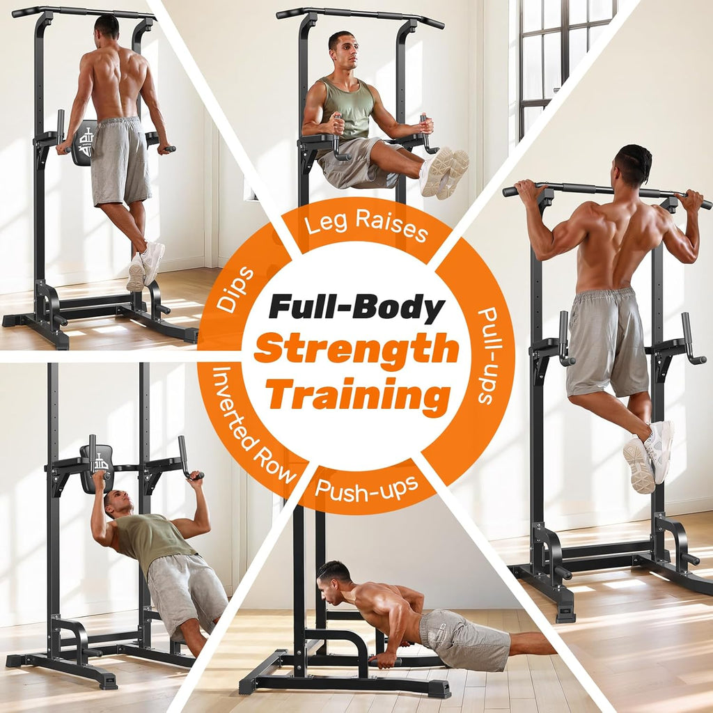 Sportsroyals Pull Up Bar Dip Station Power Tower Assistive Trainer Multi-Function Home Gym Strength Training Fitness Equipment 450LBS
