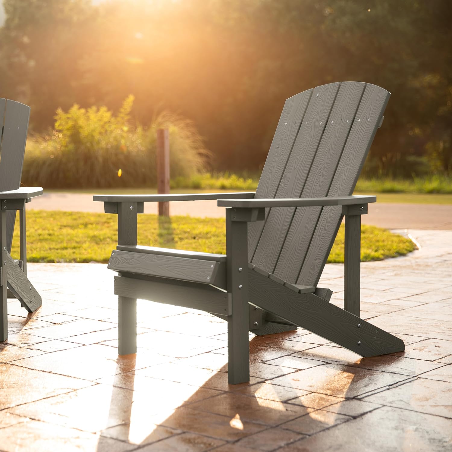 Flash Furniture Charlestown Commercial Grade Indoor/Outdoor Adirondack Chair, Weather Resistant Durable Poly Resin Deck and Patio Seating, Green