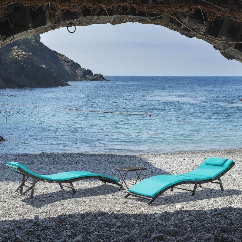 Outdoor Wicker Chaise Lounge - Set of 2 with Table