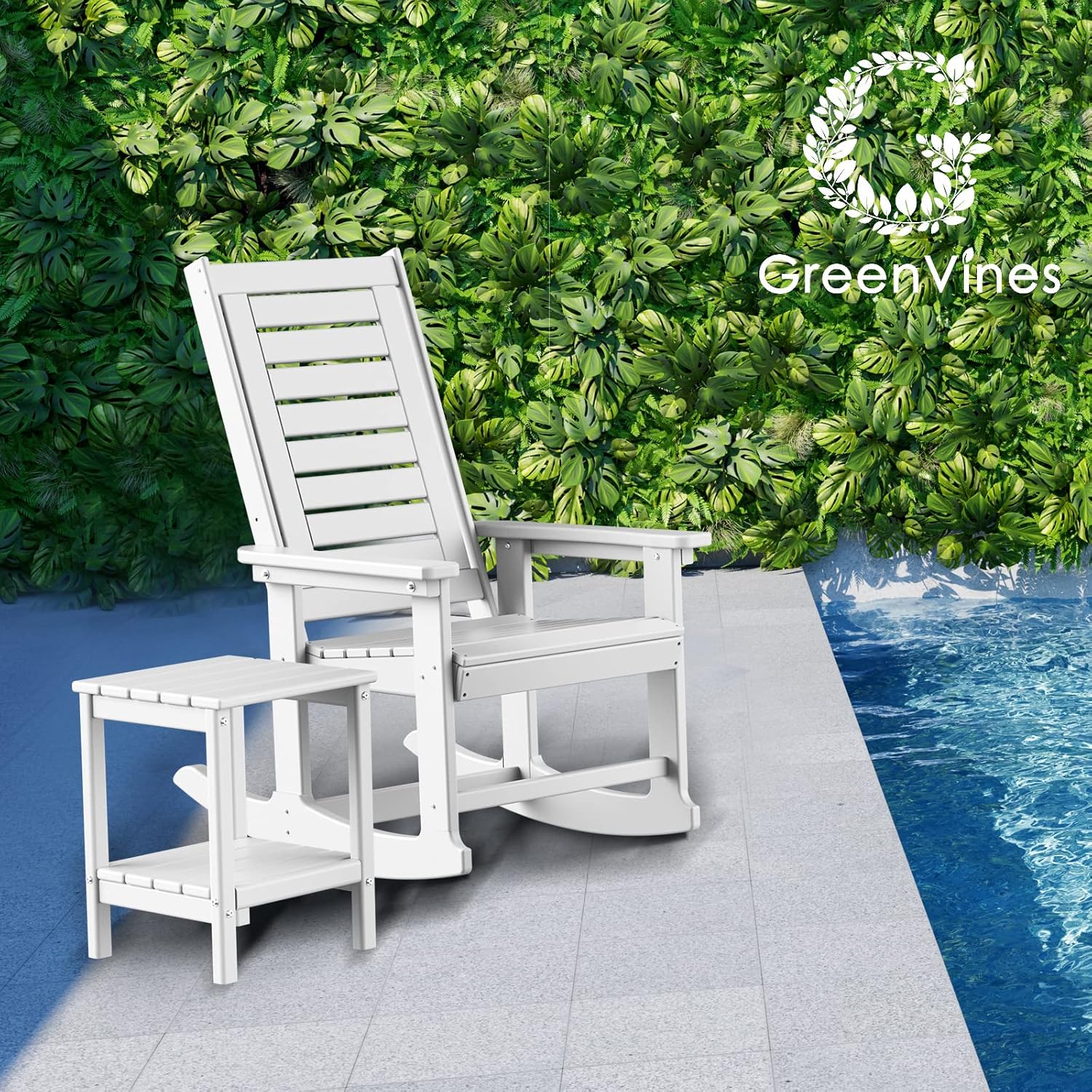 GREENVINES Outdoor Rocking Chairs | Set of 2 | Porch Rocker | HDPE Plastic | Black | Oversized Rockers | High Back | Big & Tall | Ladder Back | for Patio Outside Backyard Balcony Garden