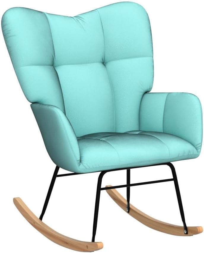 NIOIIKIT Nursery Rocking Chair Teddy Upholstered Glider Rocker Rocking Accent Chair Padded Seat with High Backrest Armchair Comfy Side Chair for Living Room Bedroom Offices (Ivory Teddy)