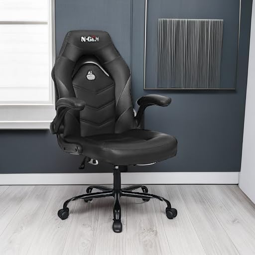 N-GEN Video Gaming Computer Chair Ergonomic Office Chair Desk Chair with Lumbar Support Flip Up Arms Adjustable Height Swivel PU Leather Executive with Wheels for Adults Women Men (Pink)