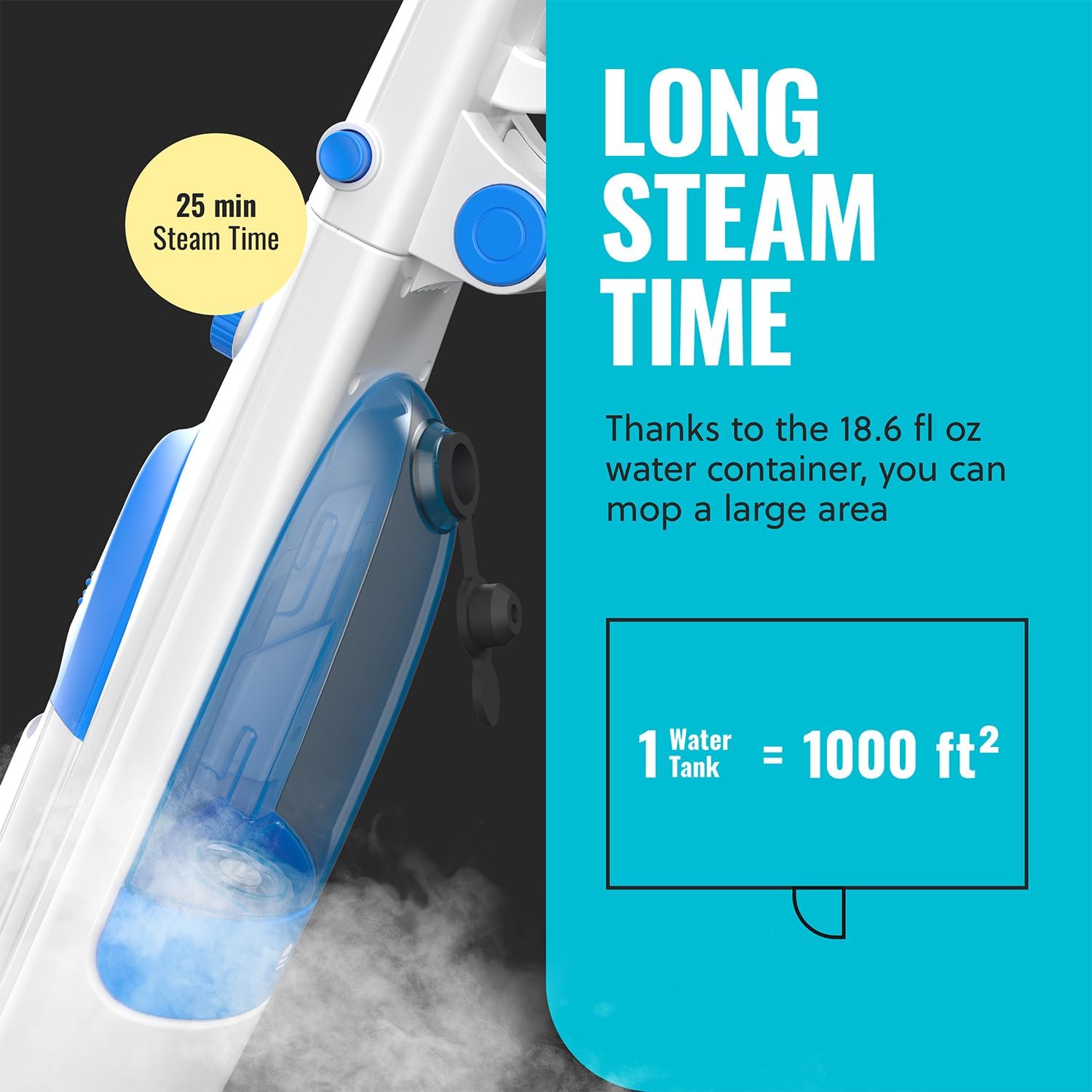 PurSteam ScrubMaster Steam Mop with Dual Scrubbing Head, LED Headlights, Adjustable Steam Control, Anti-Slip Swivel Head, Cable Holder & Upright Lock