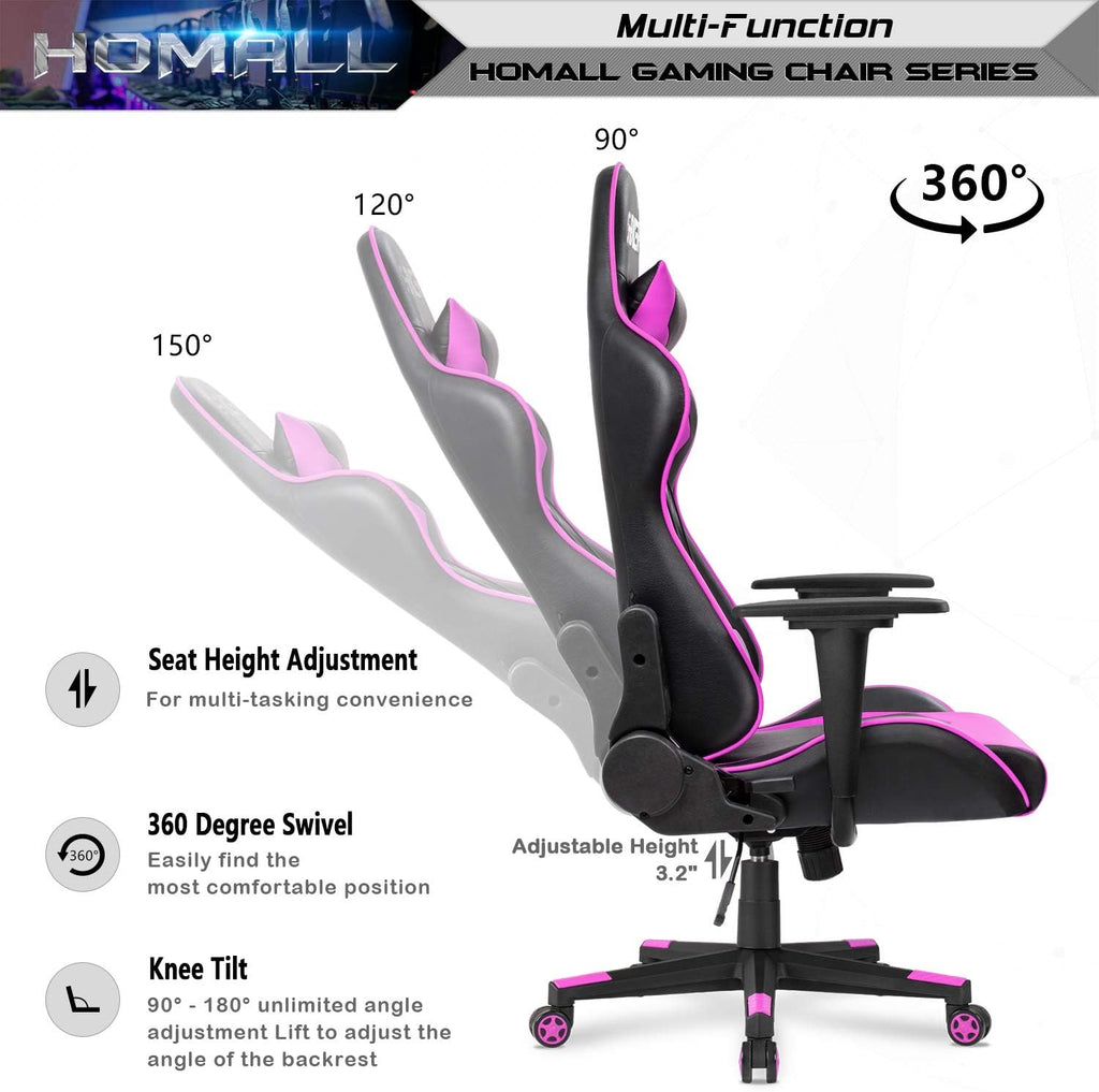 Homall Gaming Chair, Office Chair High Back Computer Chair Leather Desk Chair Racing Executive Ergonomic Adjustable Swivel Task Chair with Headrest and Lumbar Support (Dark Black)