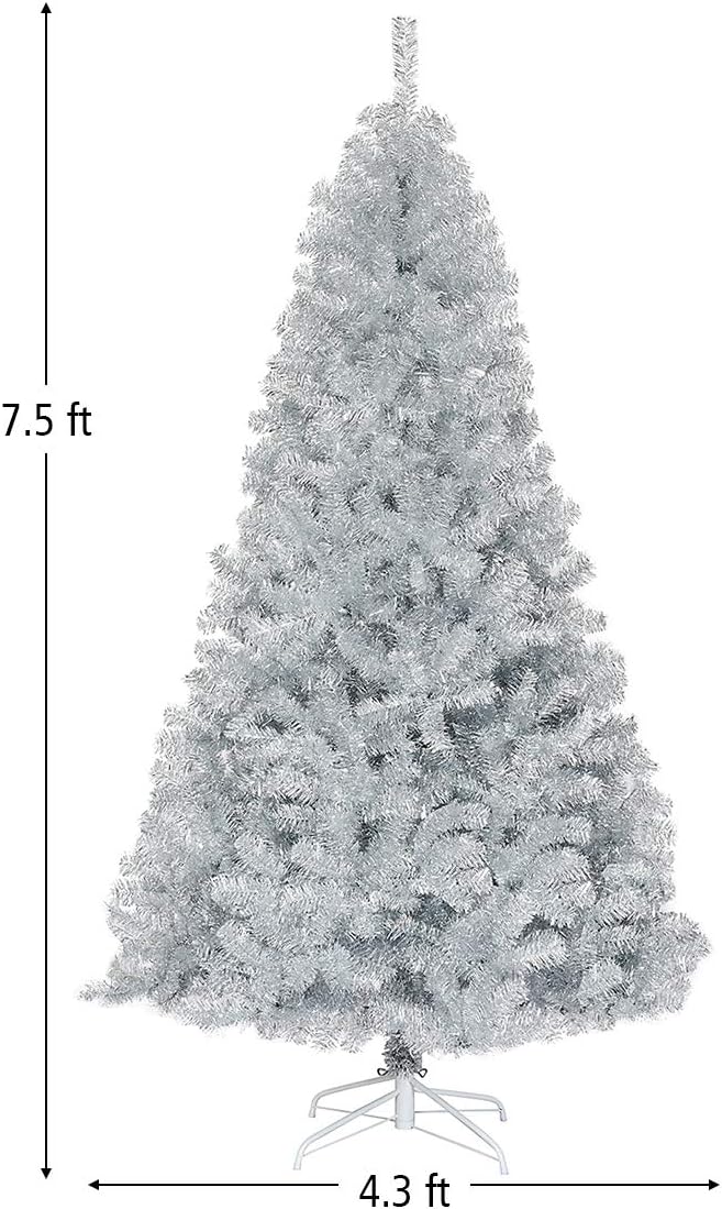 Goplus 7ft Artificial White Christmas Tree Xmas Pine Tree with Solid Metal Legs Perfect for Indoor and Outdoor Holiday Decoration