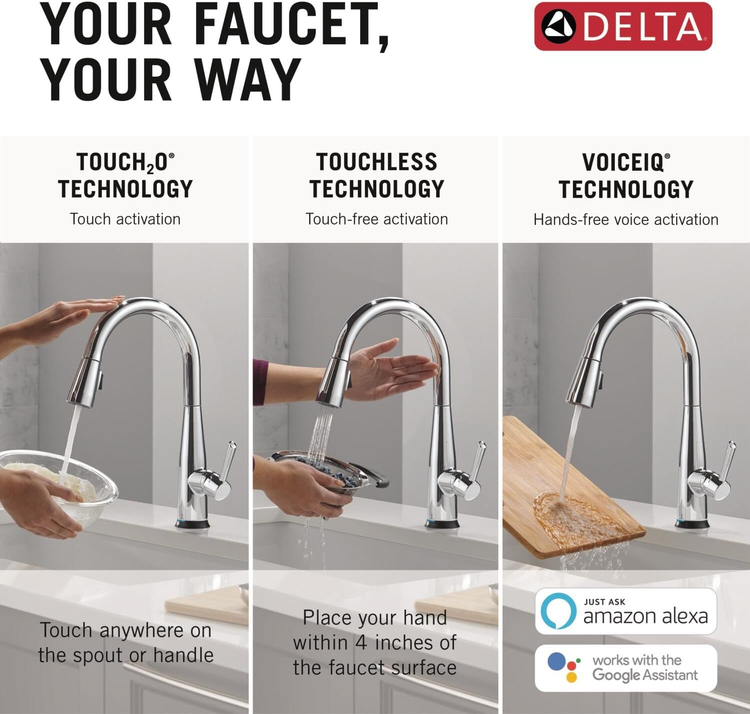 Delta Essa Touchless Kitchen Faucet with Touch Technology, Brushed Nickel Kitchen Sink Faucet with Pull Down Sprayer, Single Hole, Arctic Stainless 9113TL-AR-DST