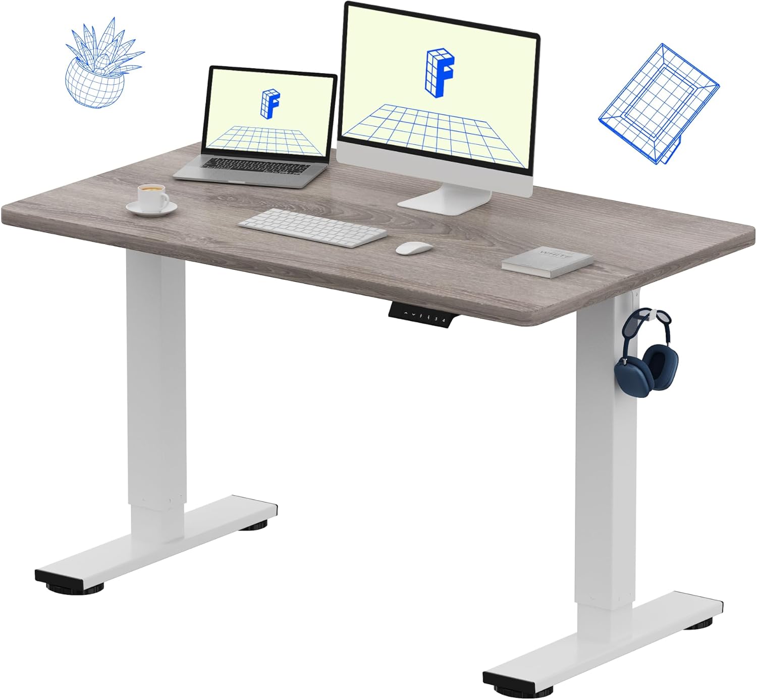 FLEXISPOT EN1 One-Piece Standing Desk 55 x 28 Inch Electric Adjustable Height Desk for Home Office and Computer Workstation (White Frame + 55" Maple Top, 2 Packages)