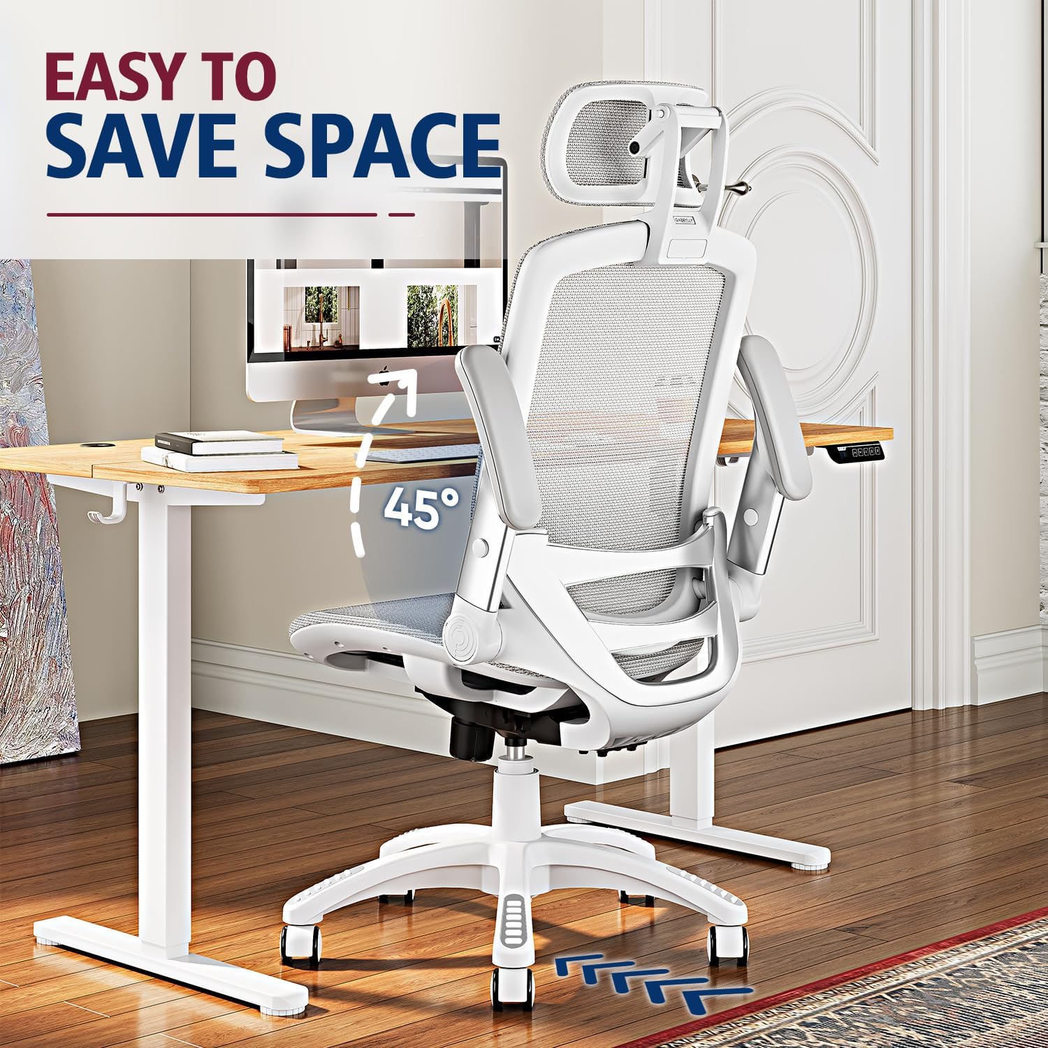 GABRYLLY Ergonomic Office Chair, High Back Home Desk Chair with Headrest, Flip-Up Arms, 90-120° Tilt Lock and Wide Cushion, Big and Tall Mesh Chairs for Man Woman, Grey Task Chair