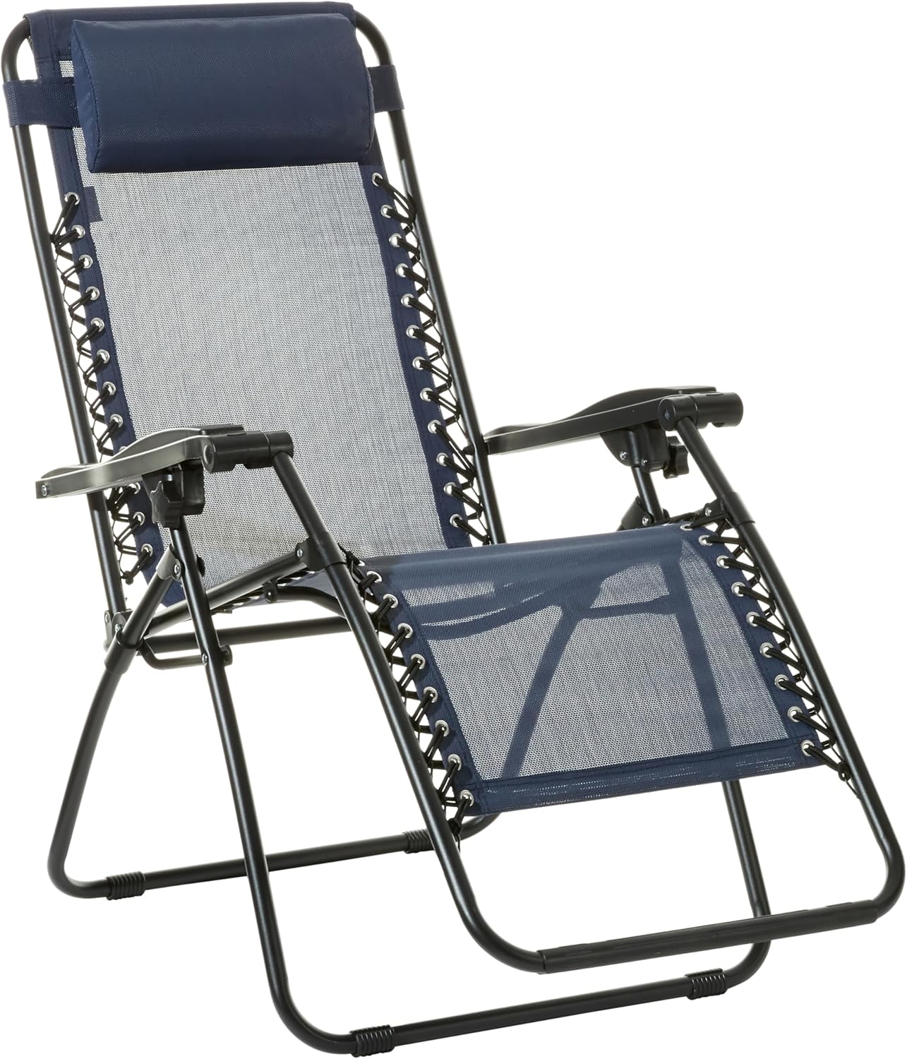 Basics Outdoor Textilene Adjustable Zero Gravity Folding Reclining Lounge Chair with Pillow, 26", Navy Blue