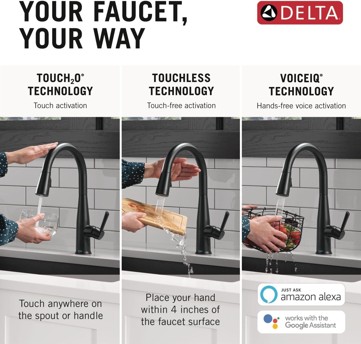 Delta Essa Touchless Kitchen Faucet with Touch Technology, Brushed Nickel Kitchen Sink Faucet with Pull Down Sprayer, Single Hole, Arctic Stainless 9113TL-AR-DST