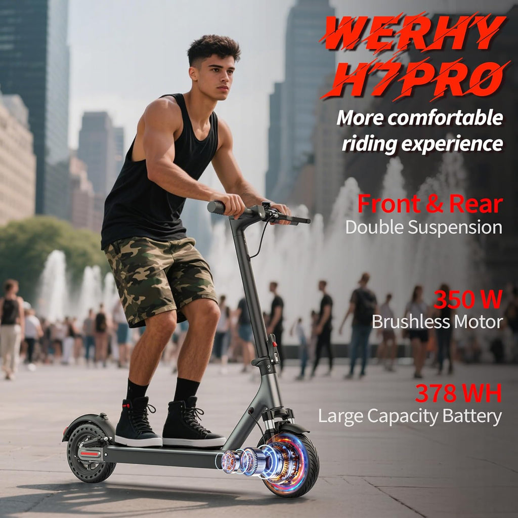 WERHY Electric Scooter, 350W/500W Motor, Top Speed 19/22 mph, Max 16/23/28Miles Ranges, Foldable E Scooter for Adults