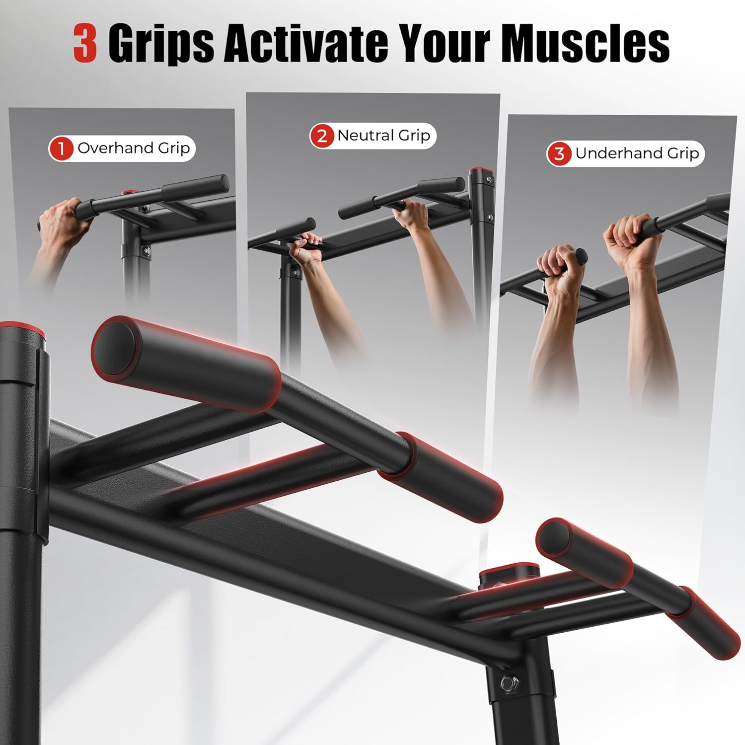 Sportsroyals Pull Up Bar Dip Station Power Tower Assistive Trainer Multi-Function Home Gym Strength Training Fitness Equipment 450LBS