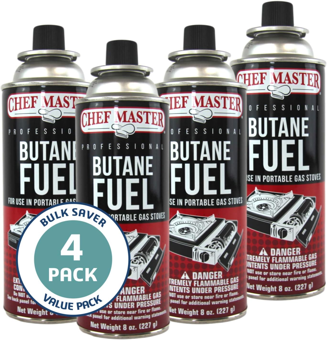 72 x 8oz. Butane Fuel Canister, Butane Fuel Refill for Butane Camp Stove, Kitchen Torch, Butane Tin Can for Portable Stove for Emergencies, Cooking, Grilling, Picnic & Camping by Chef Master 90340