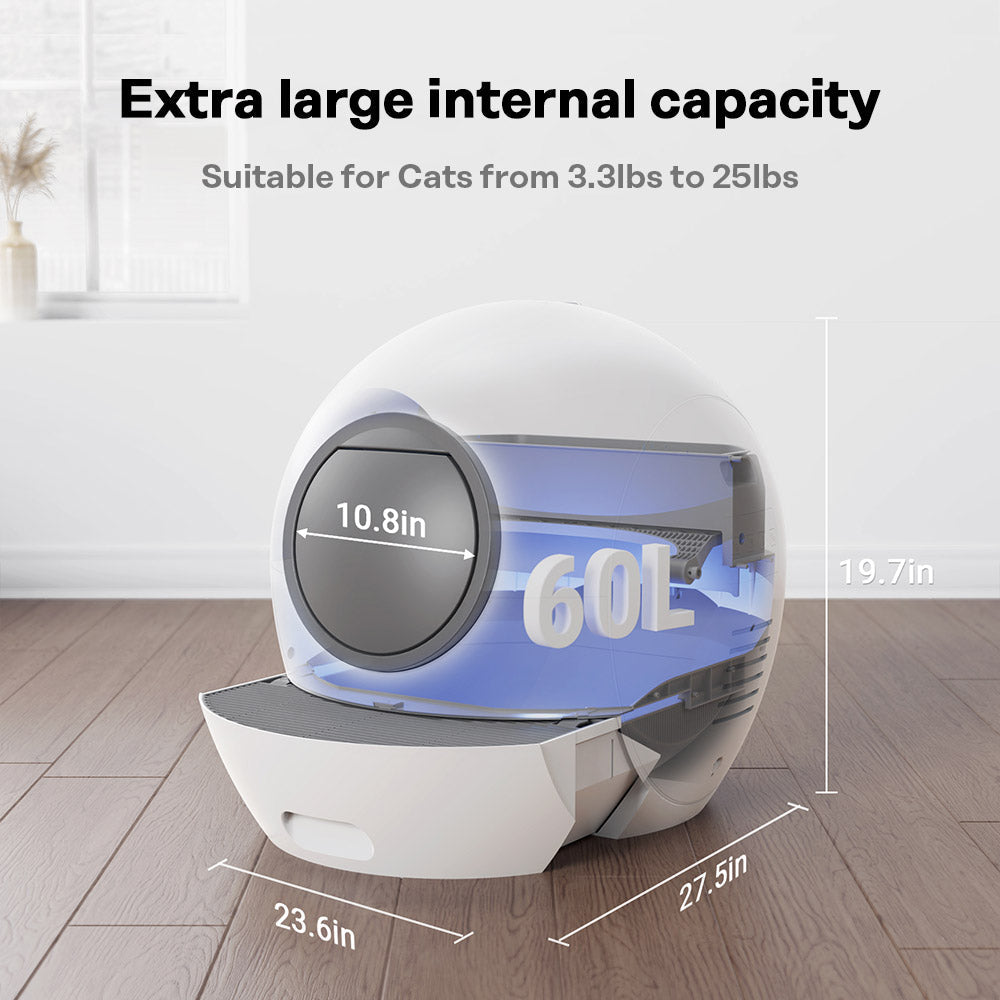 Self Cleaning Cat Litter Box, Automatic Cat Litter Box with APP Control Odor Removal Safety Protection for Multiple Cats