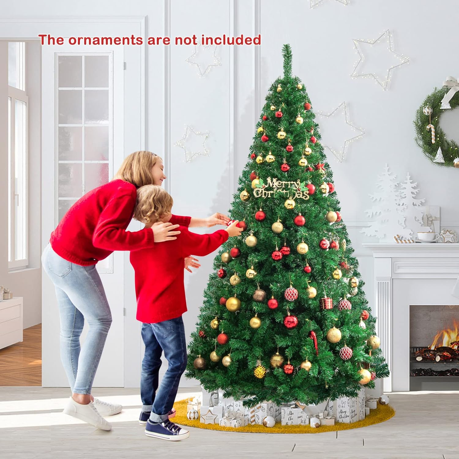 Goplus 7ft Artificial White Christmas Tree Xmas Pine Tree with Solid Metal Legs Perfect for Indoor and Outdoor Holiday Decoration