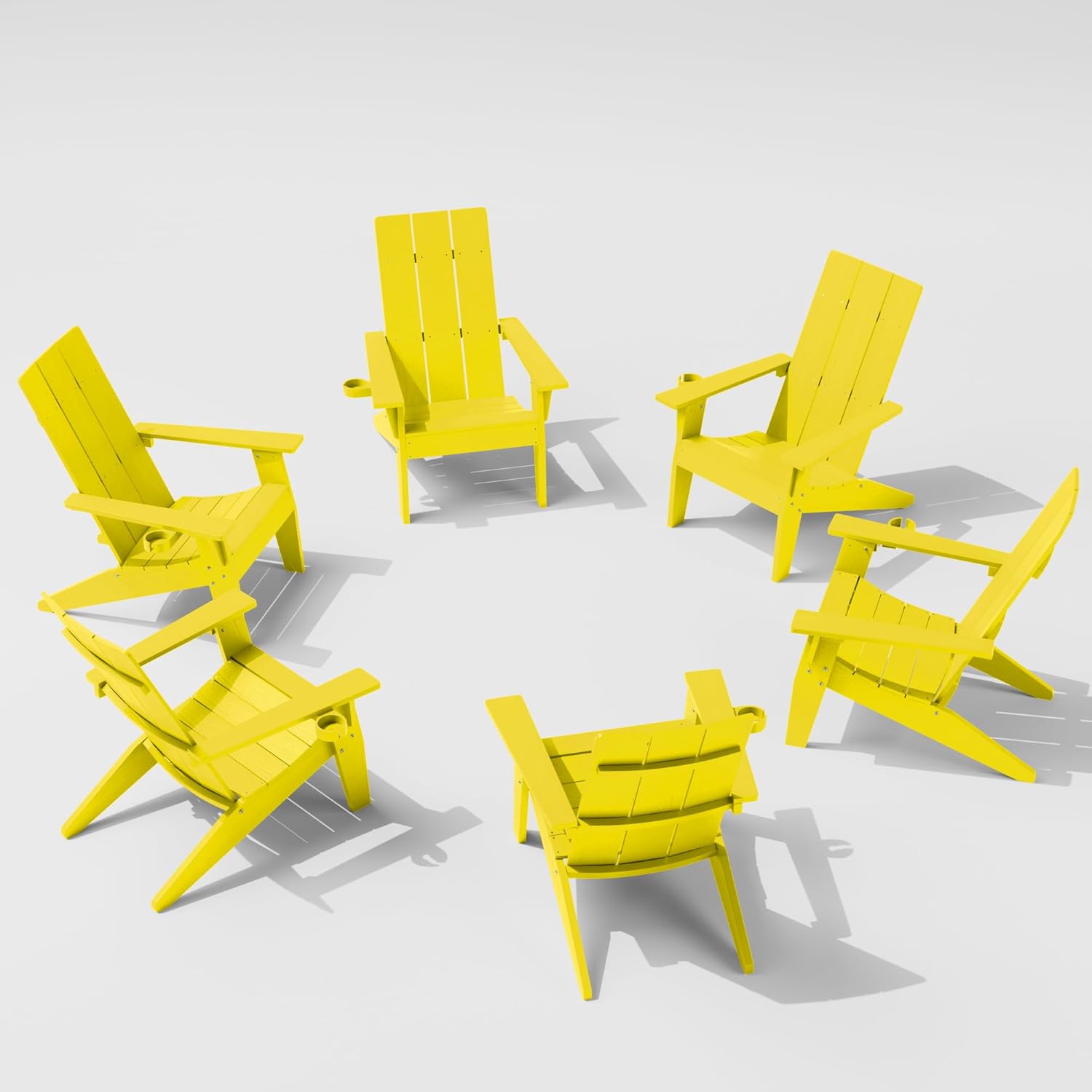 MXIMU Modern Adirondack Chairs Set of 4 Weather Resistant with Cup Holder Oversize Plastic Fire Pit Chairs Plastic Outdoor Chairs for Firepit Area Seating (Black)