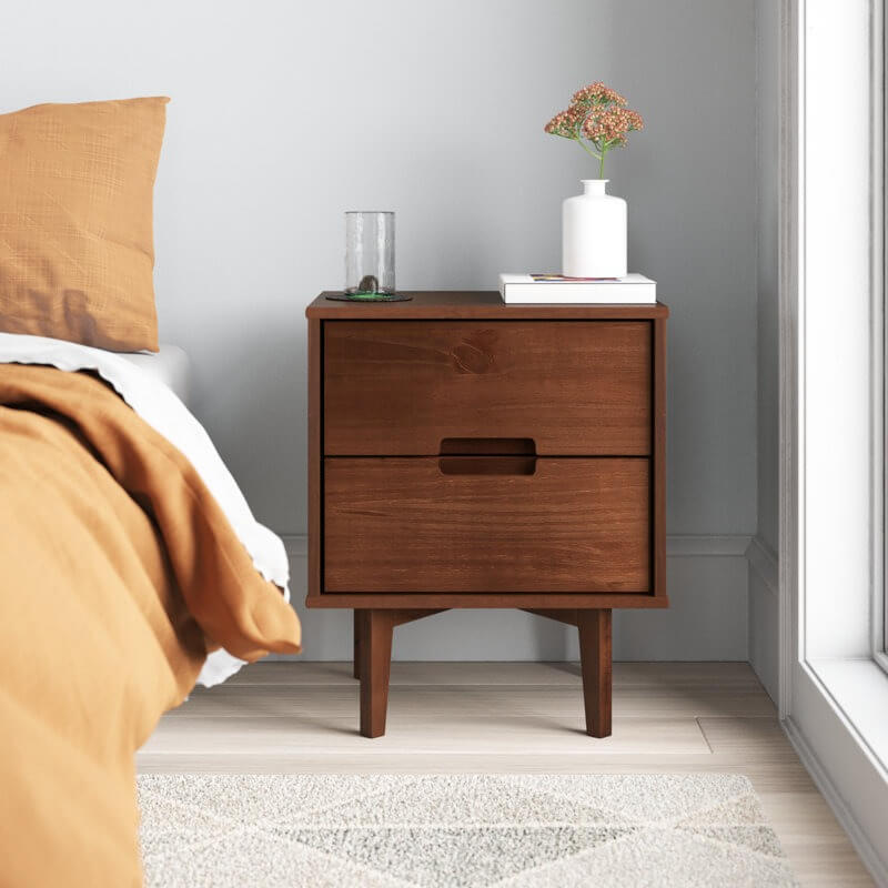Aizlyn Mid-Century Modern Solid Wood Groove-Handle Nightstands (Set of 2)