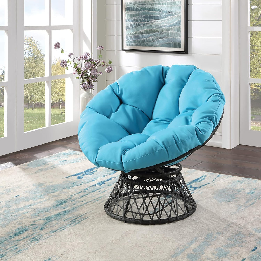 OSP Home Furnishings Wicker Papasan Chair with 360-Degree Swivel, Brown Frame with Brown Cushion