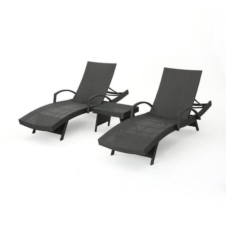 All Weather Wicker Chaise Lounge Set with Table
