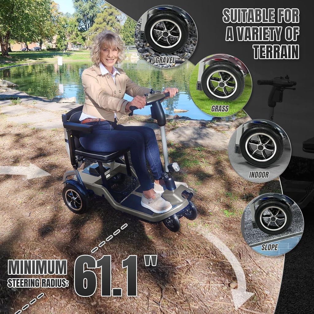 R3b-Mobility Scooters for Seniors Adults Ultra Lightweight Electric Powered Folding 4 Wheel Mobility Scooter with Headlight Cup Holder, Compact & Convenient for Travel Airline Approved, Blue