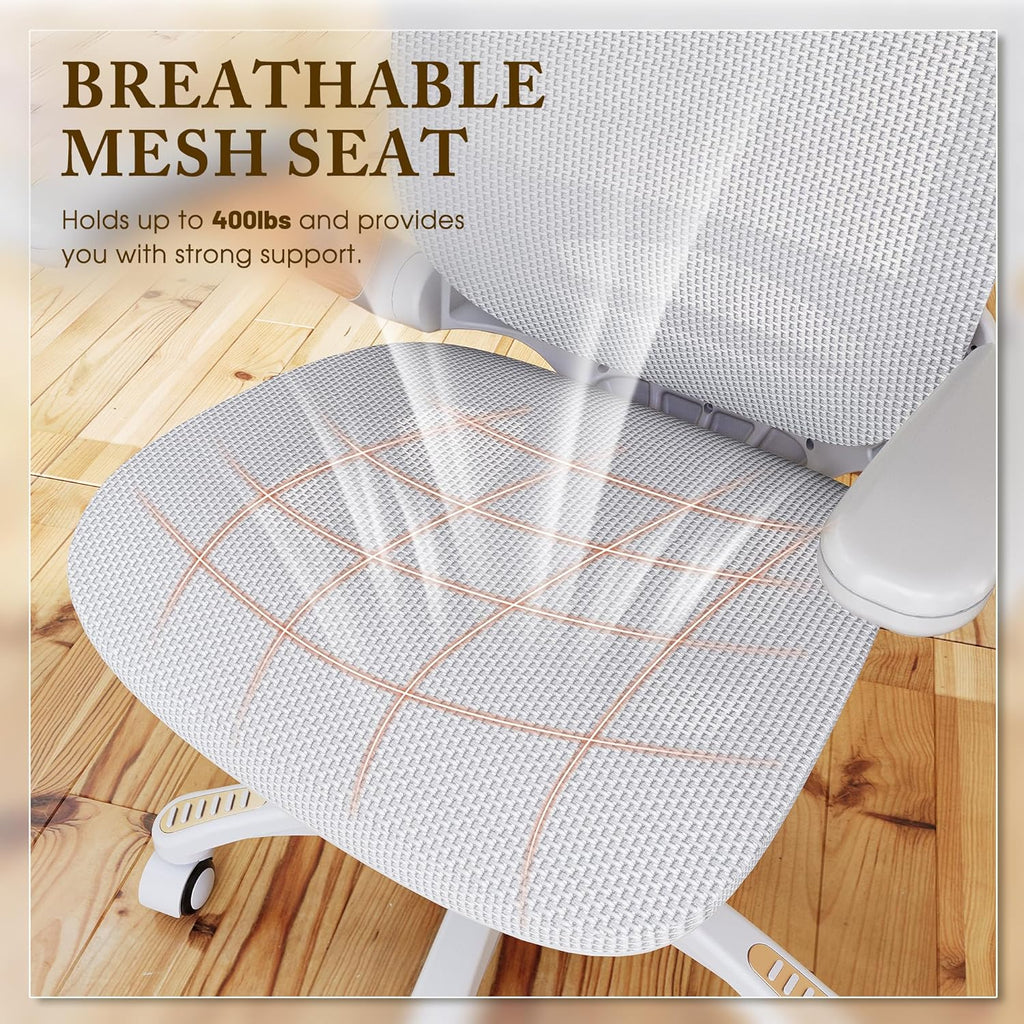 GABRYLLY Ergonomic Office Chair, High Back Home Desk Chair with Headrest, Flip-Up Arms, 90-120° Tilt Lock and Wide Cushion, Big and Tall Mesh Chairs for Man Woman, Grey Task Chair