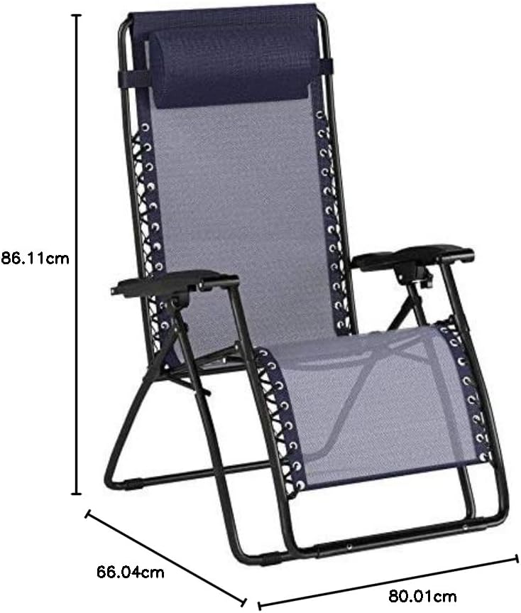 Basics Outdoor Textilene Adjustable Zero Gravity Folding Reclining Lounge Chair with Pillow, 26", Navy Blue
