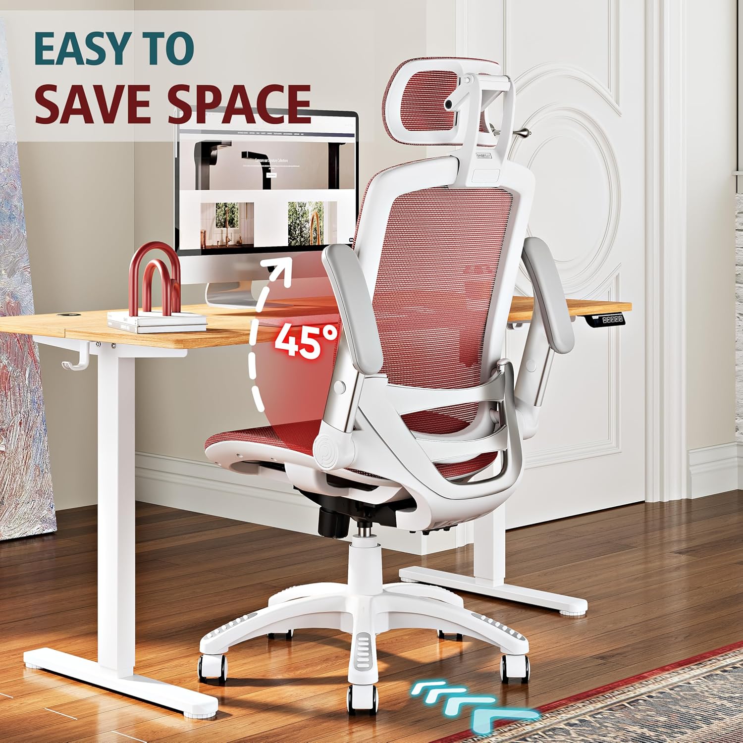 GABRYLLY Ergonomic Office Chair, High Back Home Desk Chair with Headrest, Flip-Up Arms, 90-120° Tilt Lock and Wide Cushion, Big and Tall Mesh Chairs for Man Woman, Grey Task Chair