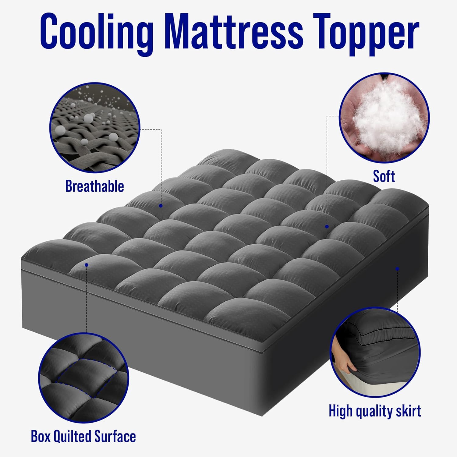 Extra Thick Mattress Topper, Down Alternative Overfill Plush Mattress Pad Cover Topper, Cooling Pillow Top with 8-21Inch Deep Pocket