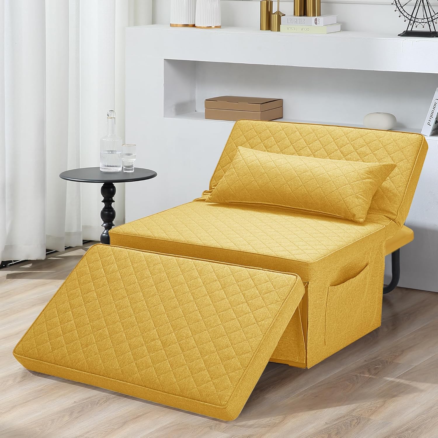 Sofa Bed, 4 in 1 Multi-Function Folding Ottoman Breathable Linen Couch Bed with Adjustable Backrest Modern Convertible Chair for Living Room Apartment Office