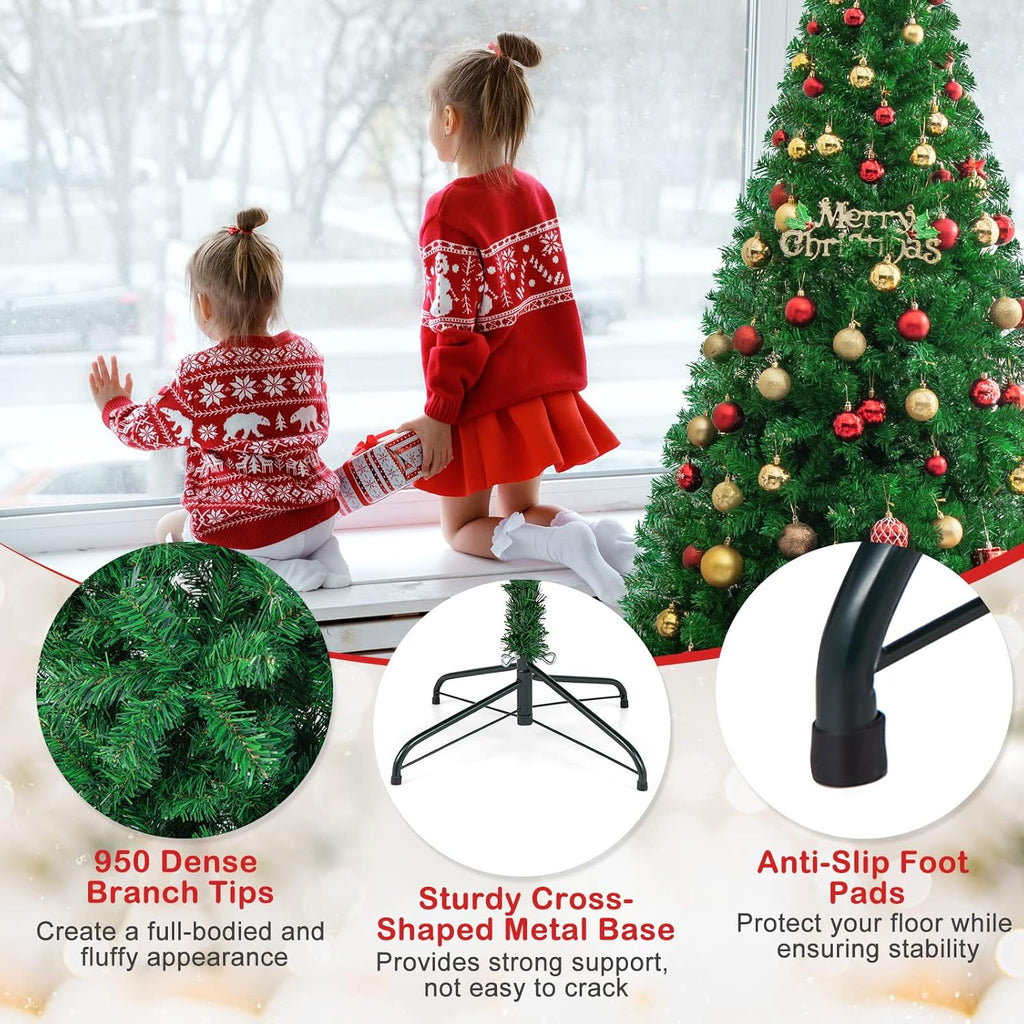 Goplus 7ft Artificial White Christmas Tree Xmas Pine Tree with Solid Metal Legs Perfect for Indoor and Outdoor Holiday Decoration