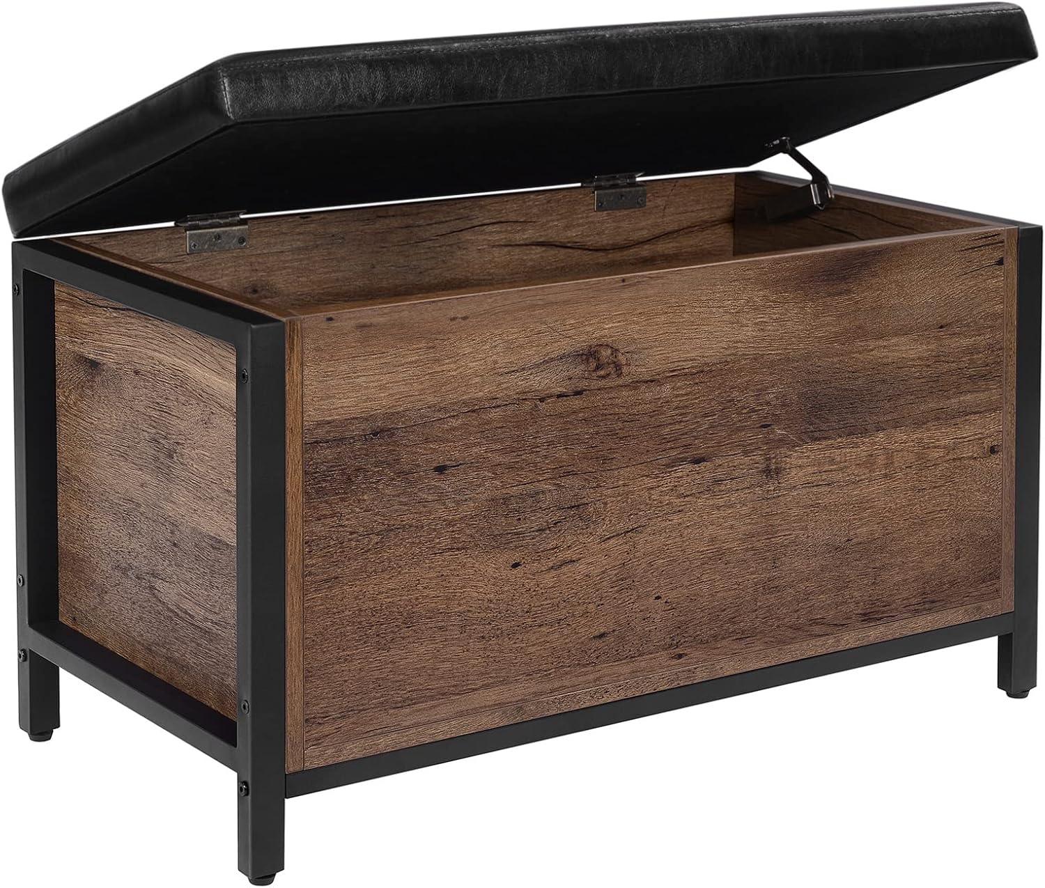 VASAGLE Shoe Bench, Storage Bench with Cupboard and 9 Open Compartments, Shoe Shelf, Padded Seat, Barn Door, 11.8 x 43.3 x 18.9 Inches, Rustic Brown ULHS058X01