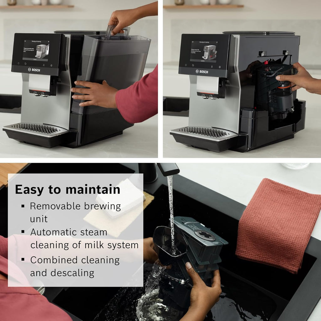 Bosch 800 Series Fully Automatic Espresso and Coffee Machine – 36 Drinks with Coffee World, Cold Brew, Double Cup, Integrated Milk Container, Smart Features, in Silver TQU60307