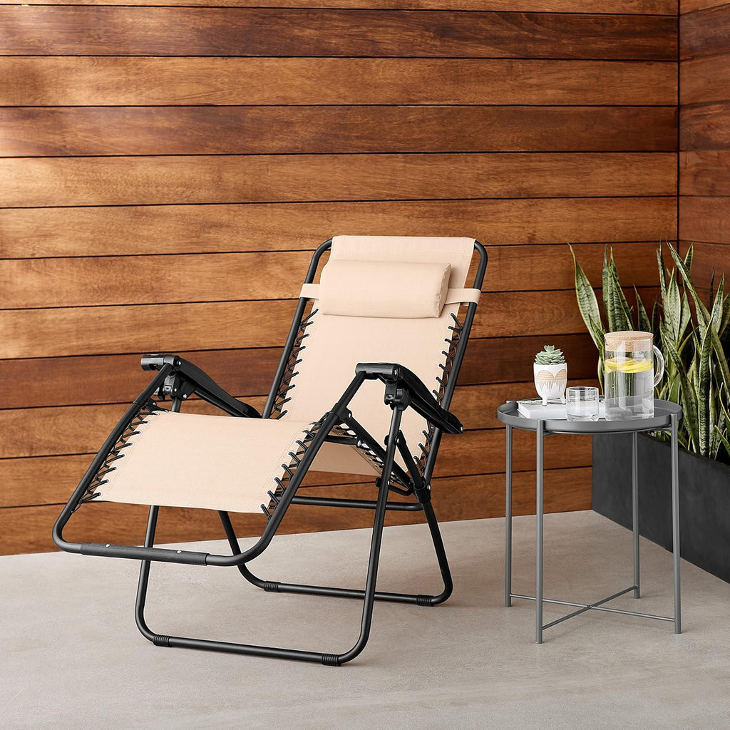 Basics Outdoor Textilene Adjustable Zero Gravity Folding Reclining Lounge Chair with Pillow, 26", Navy Blue