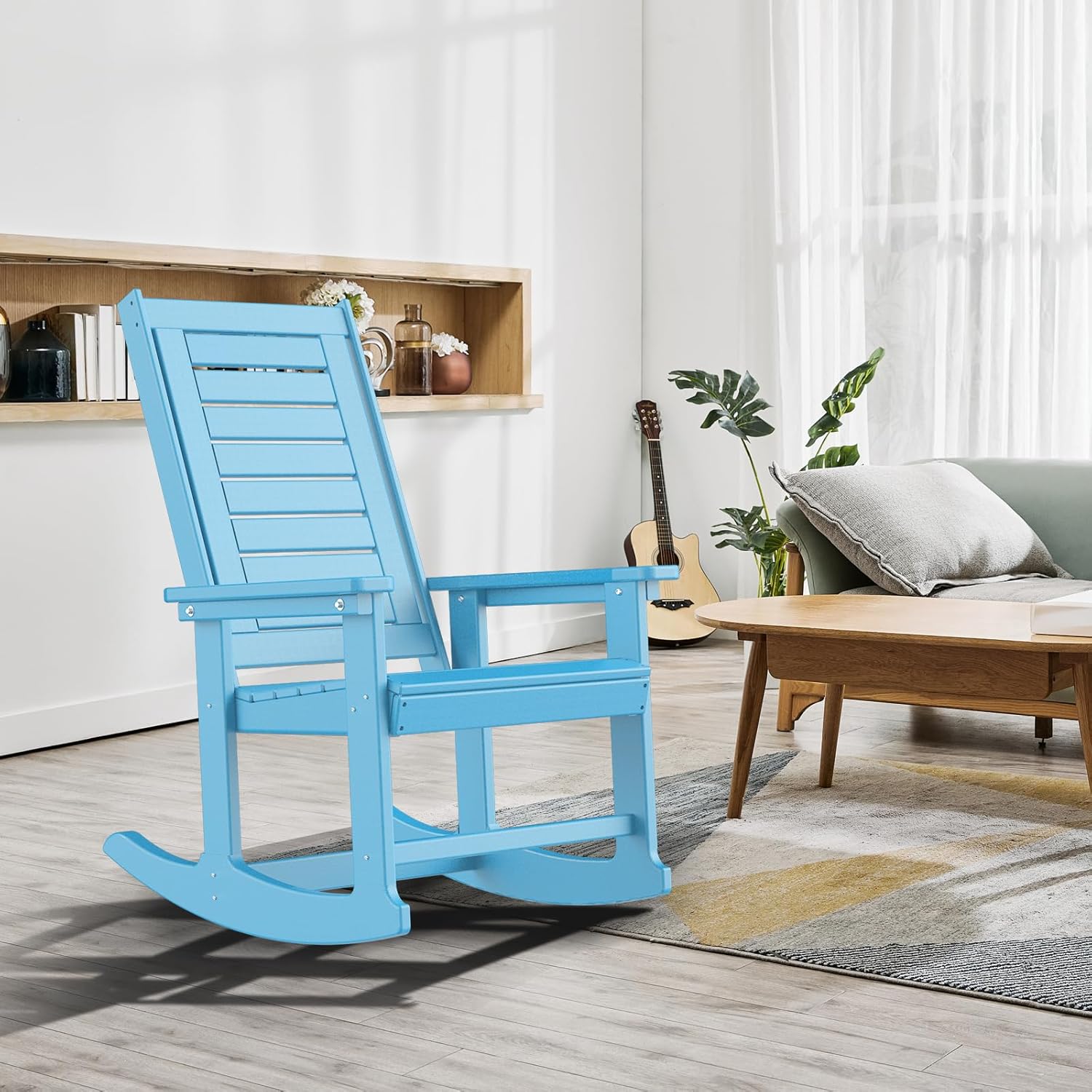 GREENVINES Outdoor Rocking Chairs | Set of 2 | Porch Rocker | HDPE Plastic | Black | Oversized Rockers | High Back | Big & Tall | Ladder Back | for Patio Outside Backyard Balcony Garden
