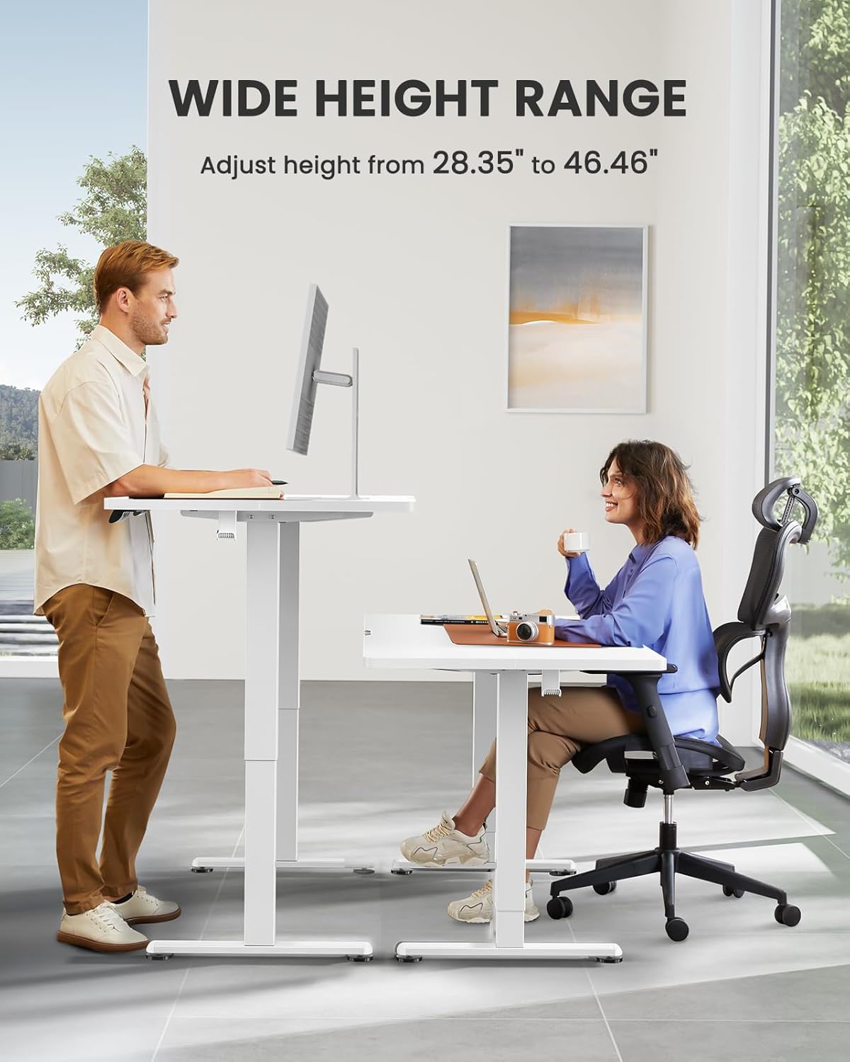 ErGear Height Adjustable Electric Standing Desk, 40 x 24 Inches Sit Stand up Desk, Memory Computer Home Office Desk (Light Vintage Brown)
