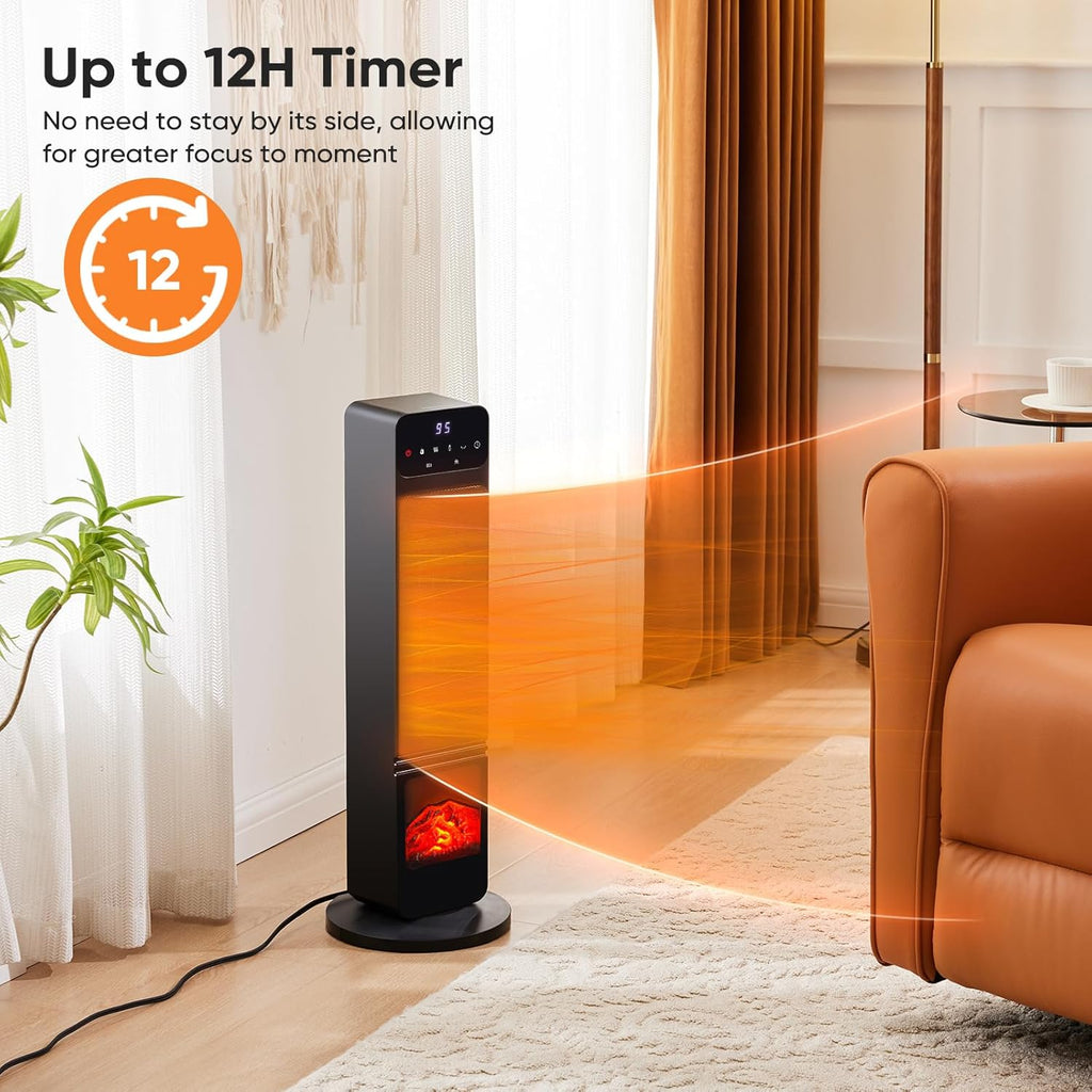 Space Heater, 1500W Portable Electric Tower Heater with Adjustable Thermostat, Timer and Remote Control, Overheating & Tip-Over Protection, 26 Inch Indoor Heater for Home Office Bedroom