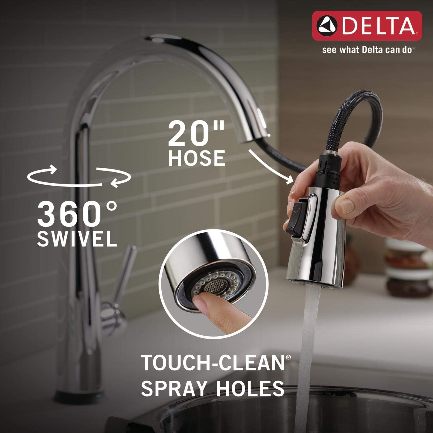 Delta Essa Touchless Kitchen Faucet with Touch Technology, Brushed Nickel Kitchen Sink Faucet with Pull Down Sprayer, Single Hole, Arctic Stainless 9113TL-AR-DST