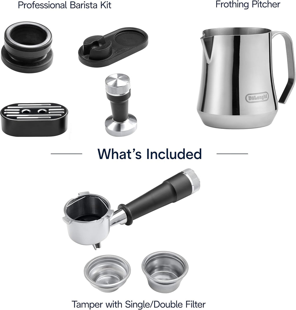 De'Longhi La Specialista Maestro Espresso Machine with Grinder, Auto & Manual Milk Frother – Bean-to-Cup Cold Brew Coffee with Cold Extraction Technology, Variable Temp & Tamping Tool, 8 Drink Presets