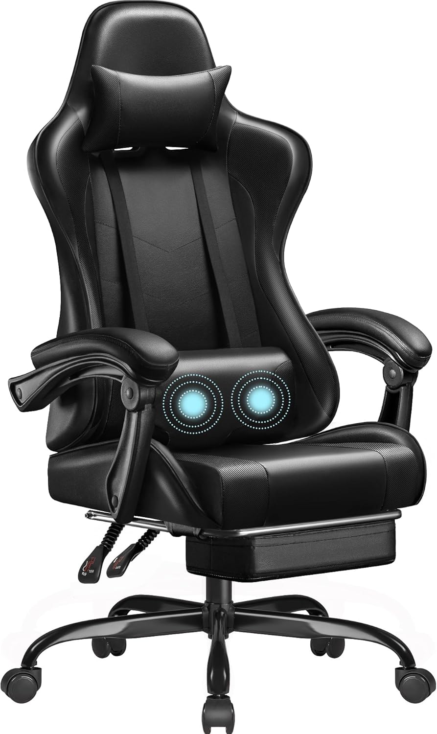 Homall Gaming Chair, Video Game Chair with Footrest and Massage Lumbar Support, Ergonomic Computer Chair Height Adjustable with Swivel Seat and Headrest (Grey)