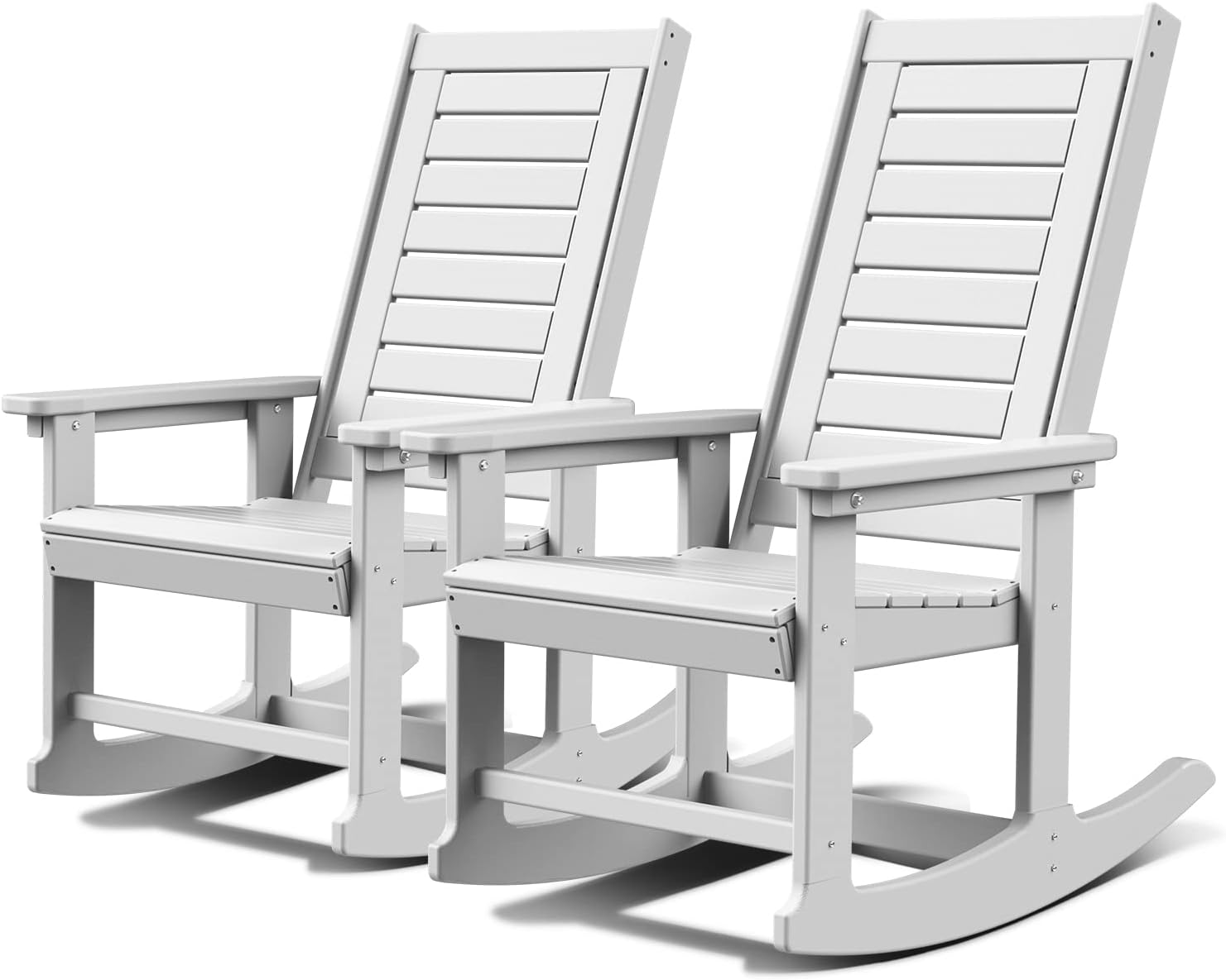 GREENVINES Outdoor Rocking Chairs | Set of 2 | Porch Rocker | HDPE Plastic | Black | Oversized Rockers | High Back | Big & Tall | Ladder Back | for Patio Outside Backyard Balcony Garden