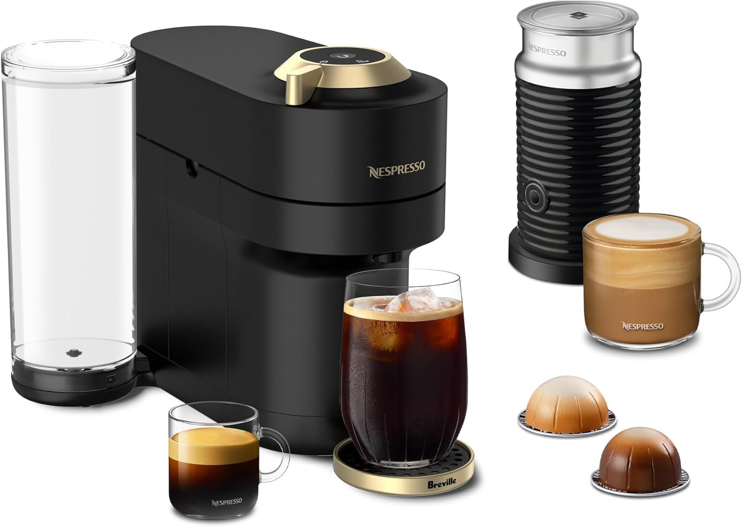 Nespresso Vertuo POP+ Deluxe Coffee and Espresso Machine by Breville, Titan and Capsules, Medium and Dark Roast Coffee, Variety Pack