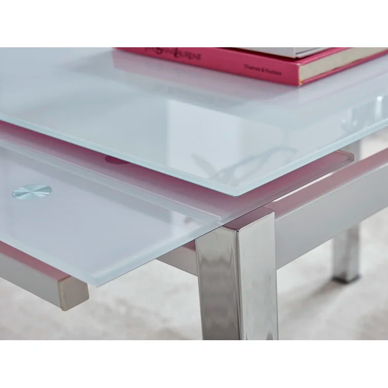 Wolcott Ana Luxury Glass and Chrome Extendable Dining Table - Modern Design Kitchen Table