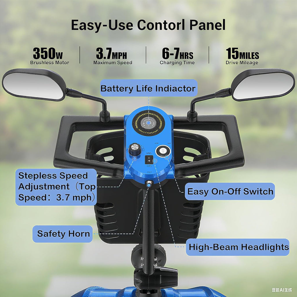 Mobility Scooter for Adults, Foldable 4 Wheels Motorized Mobility Scooter w/Dustproof Cover, 15Miles Range, Rotating Seat, 350LBS Capacity, Seniors Electric Powered Mobility for Outdoor, Red