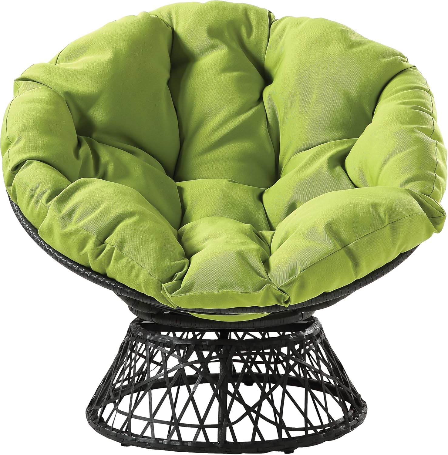 OSP Home Furnishings Wicker Papasan Chair with 360-Degree Swivel, Brown Frame with Brown Cushion